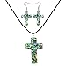 Falari Green Abalone Shell Necklace Earring Set (Cross) S0106