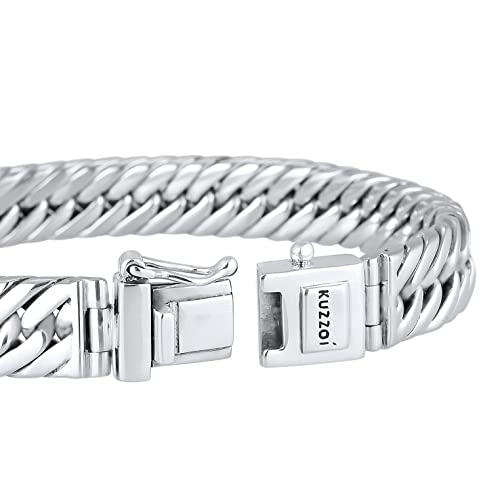 Kuzzoi Buddha 0210560118 Men's Bracelet Solid 925 Sterling Silver Curb Chain 10 mm Wide 43 g