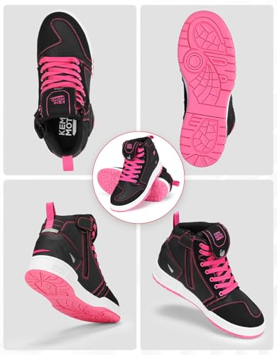 KEMIMOTO Women's Motorcycle Shoes, Motorcycle Boots Causal Women, Motorcycle Boots with Raiser, Breathable Motorcycle Trainers, Black/Pink