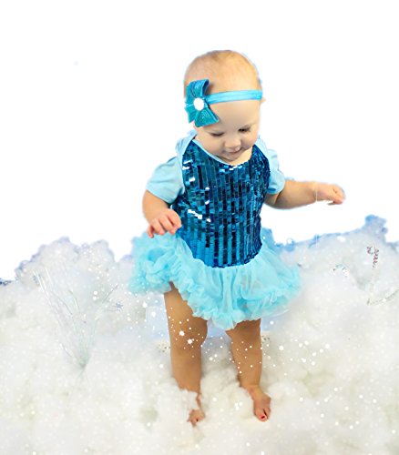 Princess Light Blue Sequin Jumpsuit Bodysuit Baby Dress Girl