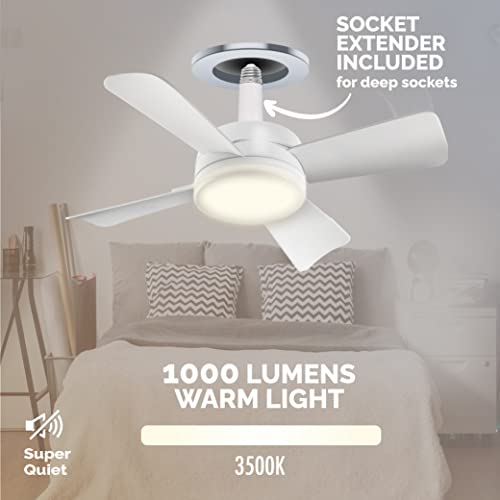 Socket Fan Ceiling Fan with Light, 1000 Lumens Ceiling Fan with Light