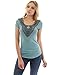 PattyBoutik Women Crochet Lace Inset Cap Sleeve Blouse (Moderate Turquoise and Gray Small)