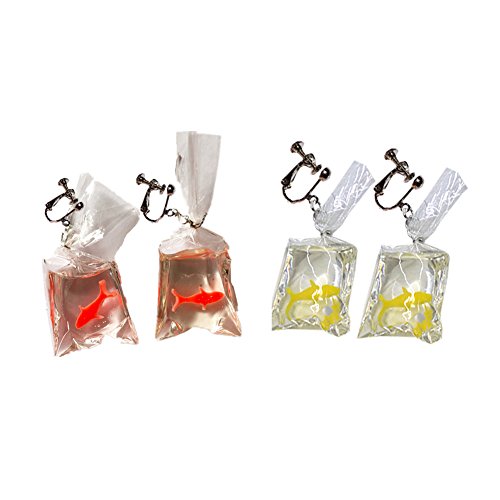 NEWNINE Funny Goldfish Water Bag Shape Dangle Hook Earrings&Non-piercing Ear Clip Charm for Women
