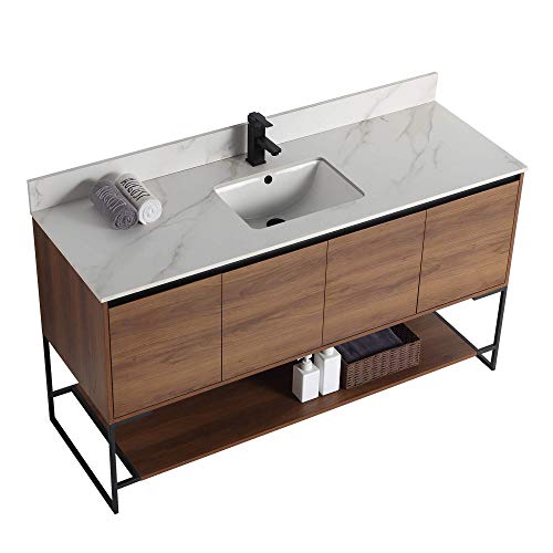 Fine Fixtures 60" Inch Bathroom Vanity and Sink, Knob Free Design
