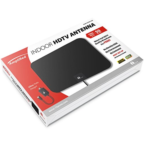 1byone TV Antenna, 50 Mile Range Amplified HDTV Antenna with Detachable Amplifier Signal Booster, USB Power Supply and 10 Feet Highest Performance Coaxial Cable-Black - Thumbnail 6