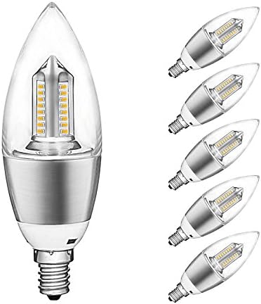 E12 LED Candle Light Justmysport 4 Watt LED Chandelier Bulb, E12 Candelabra Base LED Light Bulbs, 400 Lumens Bulb Torpedo Shape LED Bulb Warm White 2800K(6 Pack)