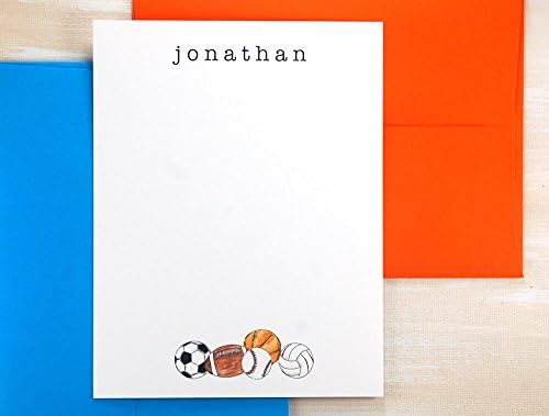 Personalized Stationery Set of 12, Kids Personalized Sports Gifts, Sports Baby Shower, Custom Stationary Set, Thank You Note Cards