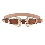 Topme Women Unique Wide Vintage Metal Double Buckle Belt