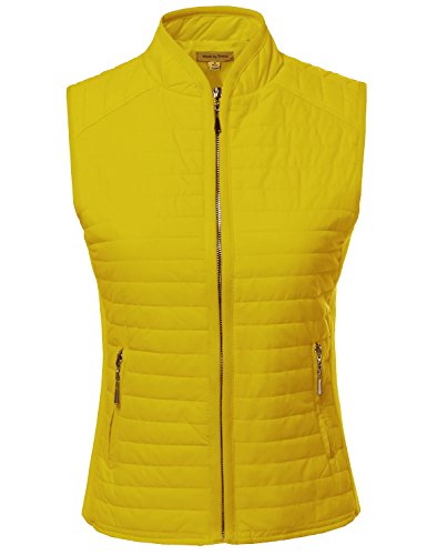 Solid Basic Quilted Vest W/ Side Rib Panel Details Mustard S Size