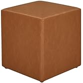 Studio Living Warren 18" Cube Ottoman, Urban Transitional, Fully Assembled, Vegan Leather Fabric, Carmel