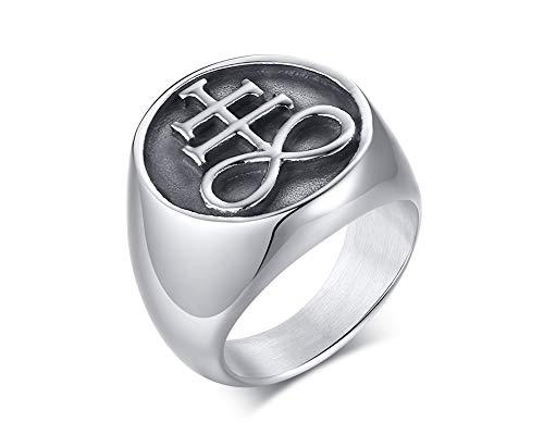 XUANPAI Retro Unisex Leviathan Cross Satanic Ring Brimstone Occult Symbol Signet Band
