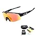 JEPOZRA Riding Glasses Polarized Sports Sunglasses Cycling Glasses for Men Women with 4 Interchangeable Lenes for Ski Running (Black Frame)