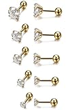 FUNRUN JEWELRY 5 Paris Stainless Steel Stud Earrings for Women Men Crystal Helix Tragus Barbell Earrings 3-7mm Yellow