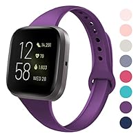 DYKEISS Sport Slim Silicone Band Compatible with Fitbit Versa/Versa Lite Edition, Thin Soft Narrow Silicone Replacement Strap Wristband Accessory for Fitbit Versa Smart Watch (Small, Purple)