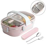 Arderlive Insulated Bento Lunch Box With portable utensils, 2- Sealed Compartment Leakproof Stainless Steel Lunch Container For Kids Or Adults, Bpa-Free(Pink)