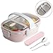 Arderlive Insulated Bento Lunch Box With portable utensils, 2- Sealed Compartment Leakproof Stainless Steel Lunch Container For Kids Or Adults, Bpa-Free(Pink)