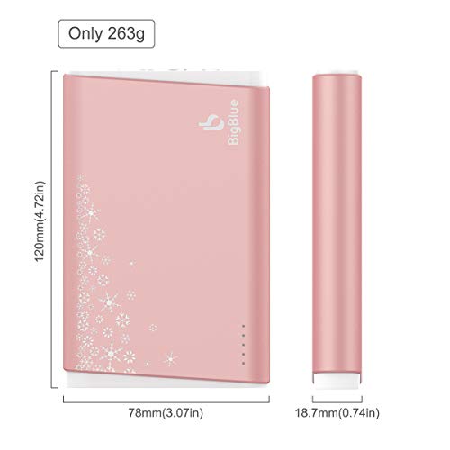 BigBlue 10000mAh Rechargeable Charger with Emergency Light, Portable Reusable with Double-Side Heat for Winter Sports, Ski, Hiking, Camping, Gift-Giving, Rose Gold