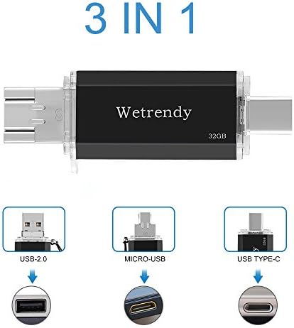 USB C Drive 32GB Flash Drive 100% Real Capacity 3 IN 1 OTG USB drive 2.0 Waterproof Data Storage USB-C stick Flash Memory Stick with Micro Slot for Samsung Mobile Phones Tablets Macbook
