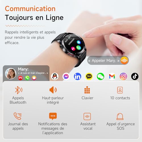 Lgnitek 2026 Nouv’ Montre Connectée Homme avec ECG+HRV/Pressιon artérιelle/IMC,1,43" AMOLED Smartwatch avec Fonction SOS,24/7 Fréquence Cardiaque/SpO2/Sommeil Monitor, IP68 pour Android/iOS