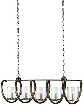 Currey and Company 9915 Maximus - Five Light Rectangular Chandelier, Pyrite Bronze Finish with Clear Glass