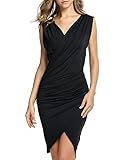 ANGVNS Women Elegant Semi Formal Bodycon Midi Dress Pleated For juniors Dress (Black,M)