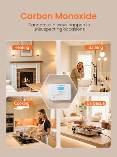 Heiman Carbon Monoxide Detector, 10-Year Battery Carbon Monoxide Alarms for Home, CO Alarm with Digital LCD Display, Audible & Visual, Pre-Alarm - BSI rated, EN 50291 Standard - 2 Pack