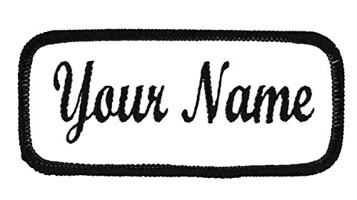 Name Patch Uniform Work Shirt Personalized Embroidered White with Black Border. Sew on. - Thumbnail 4