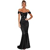 YCXRQI Women's Glitter Satin Sequin Prom Dress Off Shoulder Bodycon Corset Mermaid Maxi Cocktail Dress