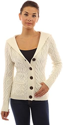PattyBoutik Women's Wool Blend Hooded Cable Cardigan