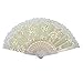 Plastic Ribs Peony Print Dance Folding Hand Fan White