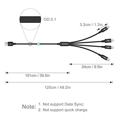 CHAOFN Compatible for Multi USB Charge Cable 2 Pack, 4 in 1 Charging Cord with Type C,Micro USB Connectors-Nylon Braided(4.1ft/1.25m) [Only Charging] - Thumbnail 2