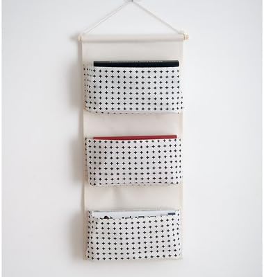 S Kaiko Hanging Organizer with 3 Pockets Hanging Storage Bag Case Wall Door Closet Wall Pockets Magazine Organizer for Books and Magazine (white cross)