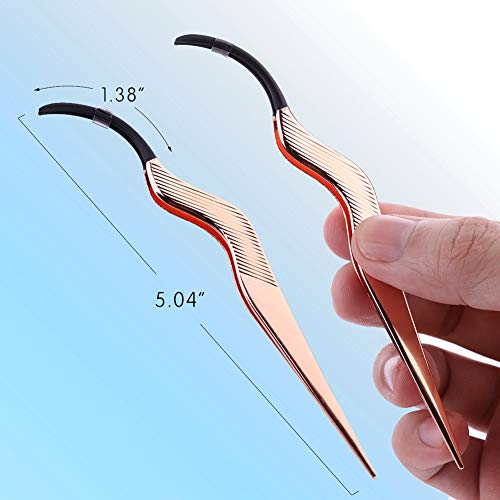 FAMILIFE False Eyelashes Applicator Tool Portable Eyelash Extension Tweezers Stainless Steel Remover Clip Nipper Rose Gold
