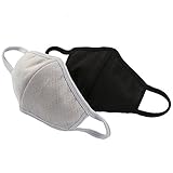 Fani 2 Packs Adult Face Masks Activated Carbon Cotton Anti-Dust Warm Fashion Mouth Face Masks for Women and men (Black and Gray)