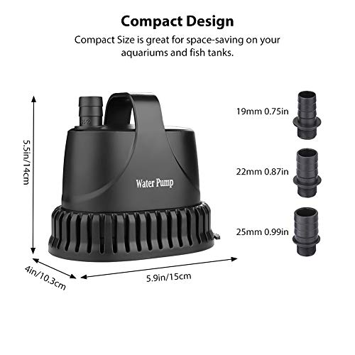 MQ 400 GPH Submersible Water Pump with Handle (25W), Ultra Quiet Pump with 6.9 ft High Lift, Fountain Pump with 3 Nozzles for Fish Tank, Pond, Aquarium, Hydroponics - Thumbnail 4