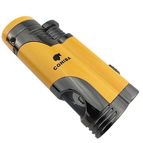 Cigar Torch Lighter with Punch Windproof Double Flame Cigarette Lighters High Quality 2 Jet Flame Butane Refillable Inflatable