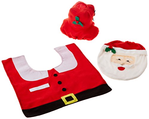 Ohuhu Christmas Santa Toilet Seat Cover, Toilet Paper Box Cover and Rug Set