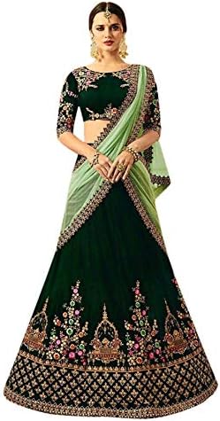 Ghaludi Fab Women's Taffeta Silk Embroidered Lehenga Choli with Blouse Piece (Free Size)(green)