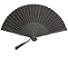 Folding Chinese Fan,Japanese Vintage Portable Hand Held Fans with Fabric Sleeve for Women (Black)