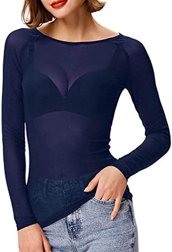 Fineser Women Shirt Blouse, Women's Long Sleeve See-Through Shirt Sheer Top Mesh Shirt Blouses S-2XL