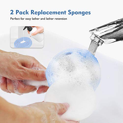 Back Scrubber for Shower, KIWIHOME Back Washer Body Brush, Silicone Body Scrubber with Long Handle Cleans Body Easily for All Skin, 2 Sponges Makes More Bubbles (Blue)