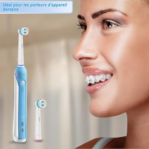 16 Têtes de Brossette de Rechange Ortho Care, Compatibles avec les Brosse a Dent Electrique Braun Oral B, Pour un Nettoyage Précis Autour des Dents et des Appareils Orthodontiques.