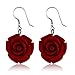 Nuwastone 20MM 925 Sterling Silver Red Simulated Coral Carved Rose Flower Earrings