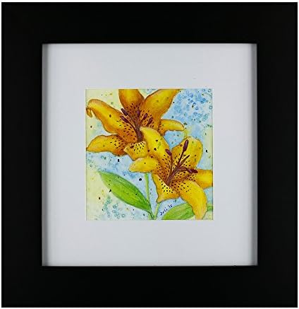 Orange Lilies is a Shimmery Original Watercolor Painting, FRAMED to 10.5x10.5 Inch.