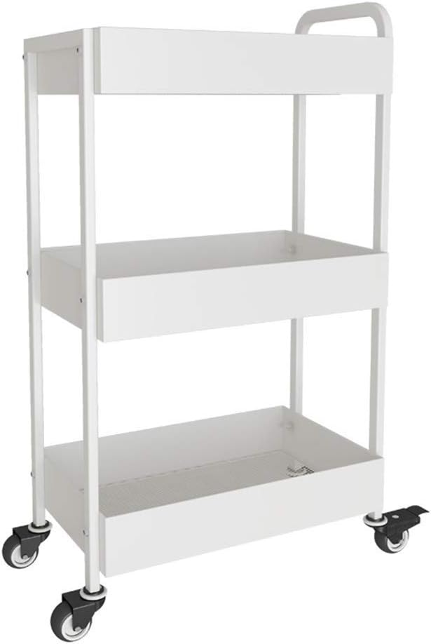 Kitchen Shelf Metal Three-Layer Removable Trolley Storage Rack White Cutlery Racks Storage