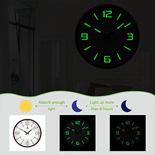 OCEST Night Light Wall Clocks, 14 Inches Silent Non-Ticking Large Display Battery Operated 12/24 Hour Quality Quartz Decorative Clock for Kitchen Bedroom Office School (Wood Grain)