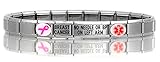 Dolceoro BREAST CANCER NO NEEDLE OR BP ON LEFT ARM Medical Alert ID Bracelet - SELECT YOUR WRIST SIZE