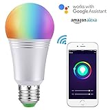 Smart LED Light Bulb, Wi-Fi Smart Bulbs, Dimmable, Multicolor Changing Smartphone Controlled Daylight Night Light, Works with Amazon Alexa, Google Home Assistant and Smart Things, No Hub Need(E27)