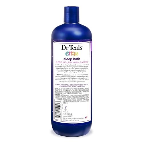 DR TEAL’S KIDS 3-IN-1 SLEEP BATH: BUBBLE BATH, BODY WASH & SHAMPOO WITH MELATONIN & ESSENTIAL OIL, 20 FL OZ (PACK OF 3)