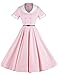 GownTown 1950s Vintage Short Sleeve Rockabilly Swing Dress,Pink,Large
